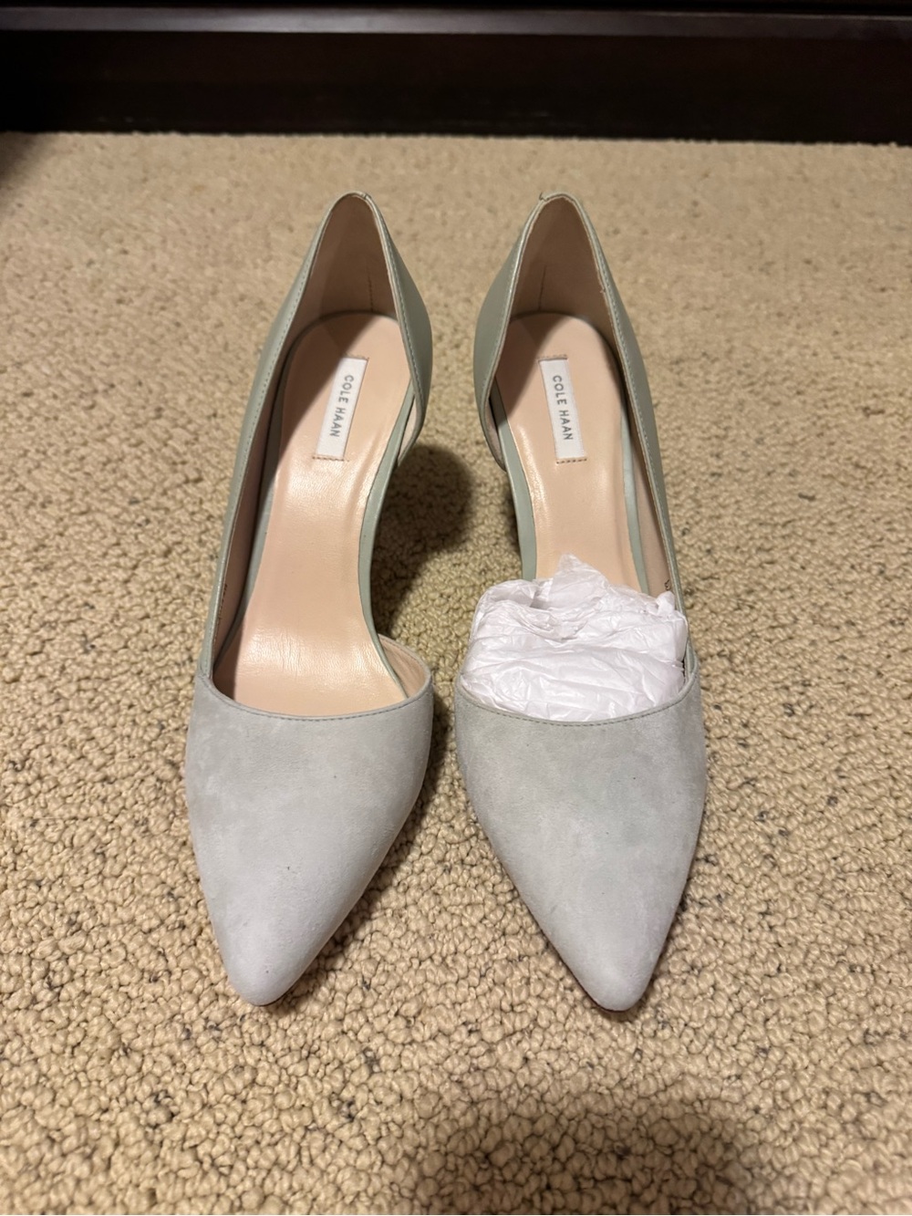 Cole Haan Pointed Toe Suede Pumps in light sage